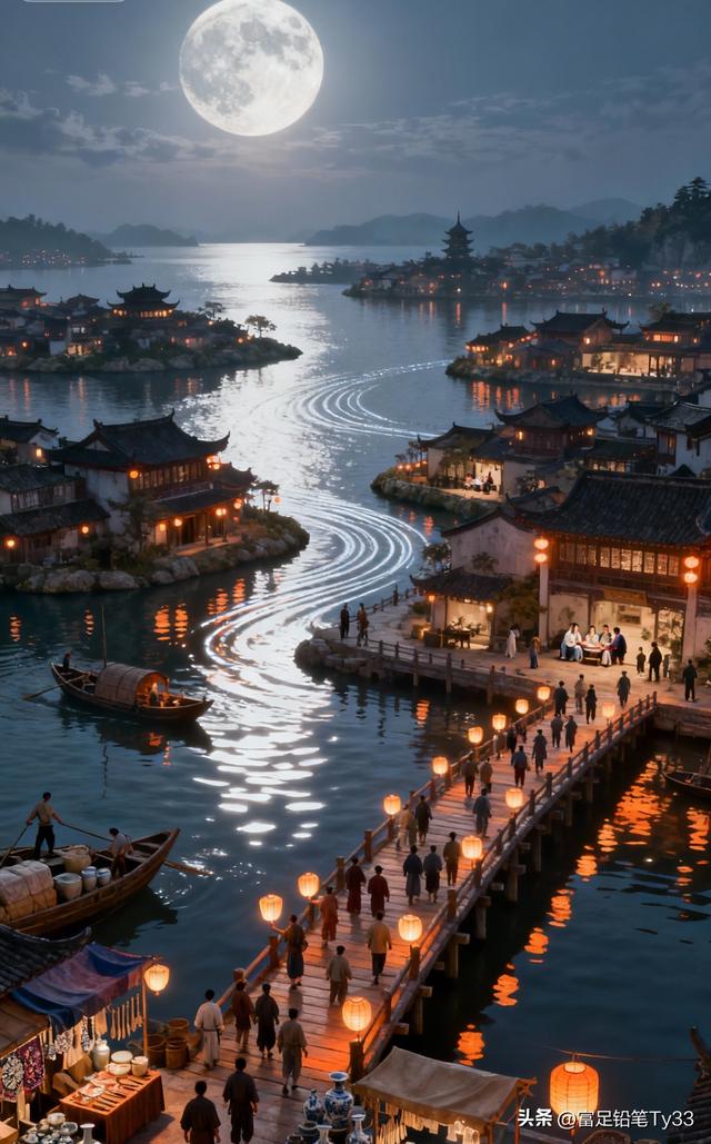 月色如洗，古风小镇灯火阑珊，人间仙境！