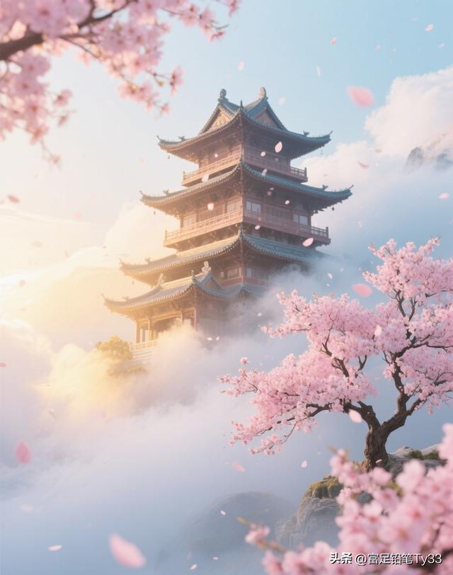 踏入仙韵古风之境：邂逅粉樱，沉醉桃源般的梦幻天地！