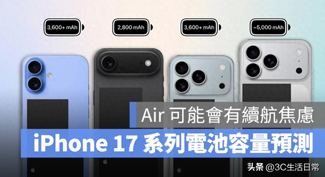 iPhone 17 全系电池容量曝光：Pro Max 超 5000mAh，Air 却缩水近半