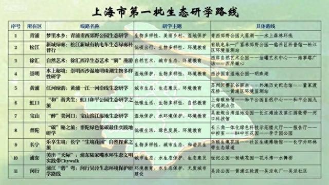 申城推出首批生态研学路线，覆盖11个区
