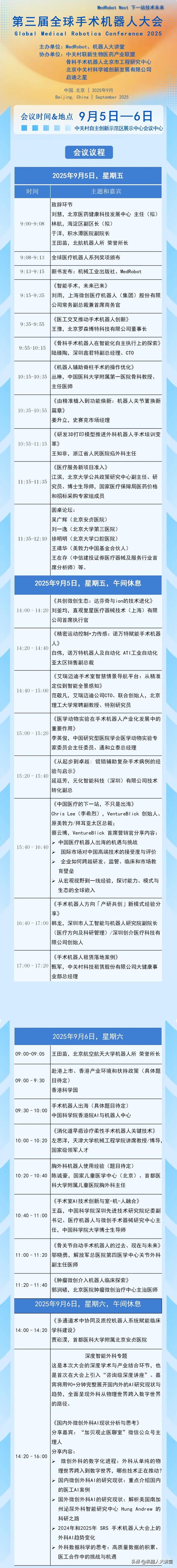 议程更新！2025第三届全球手术机器人大会报名火热进行（含赠票）