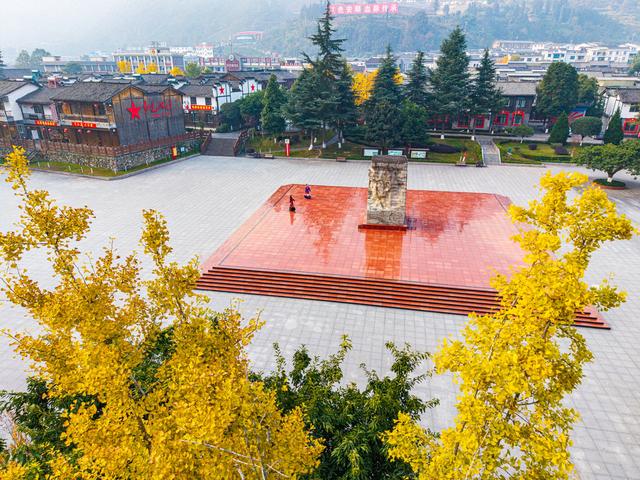 四川石棉县安顺场：古镇冬来银杏黄