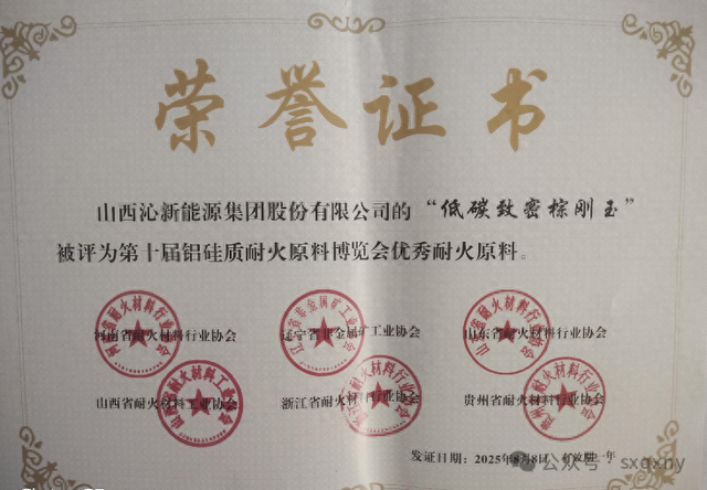 沁新集团“低碳致密棕刚玉”蝉联中国铝硅质耐火原料博览会金奖