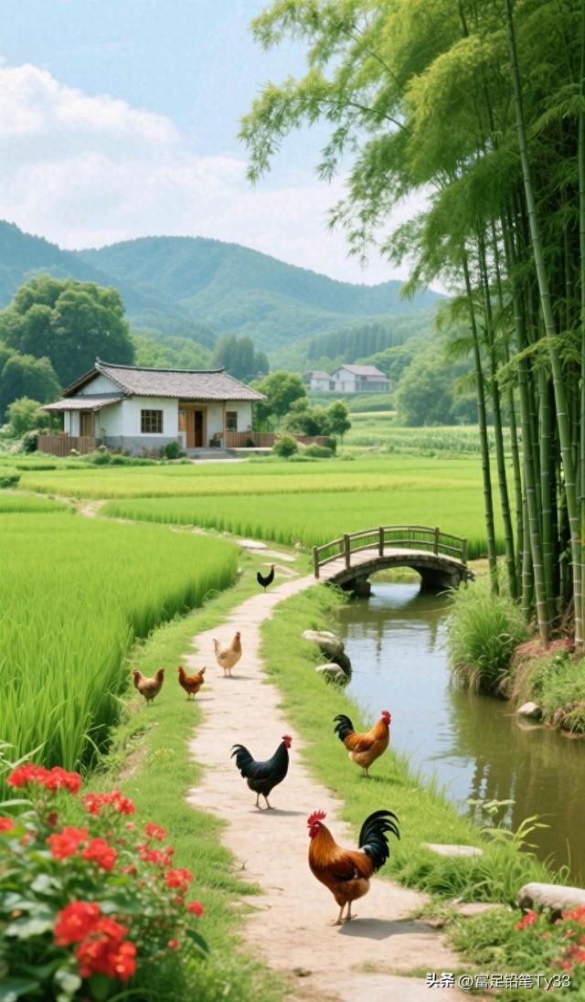 田园风光，鸡鸭相随，竹林掩映，世外桃源！