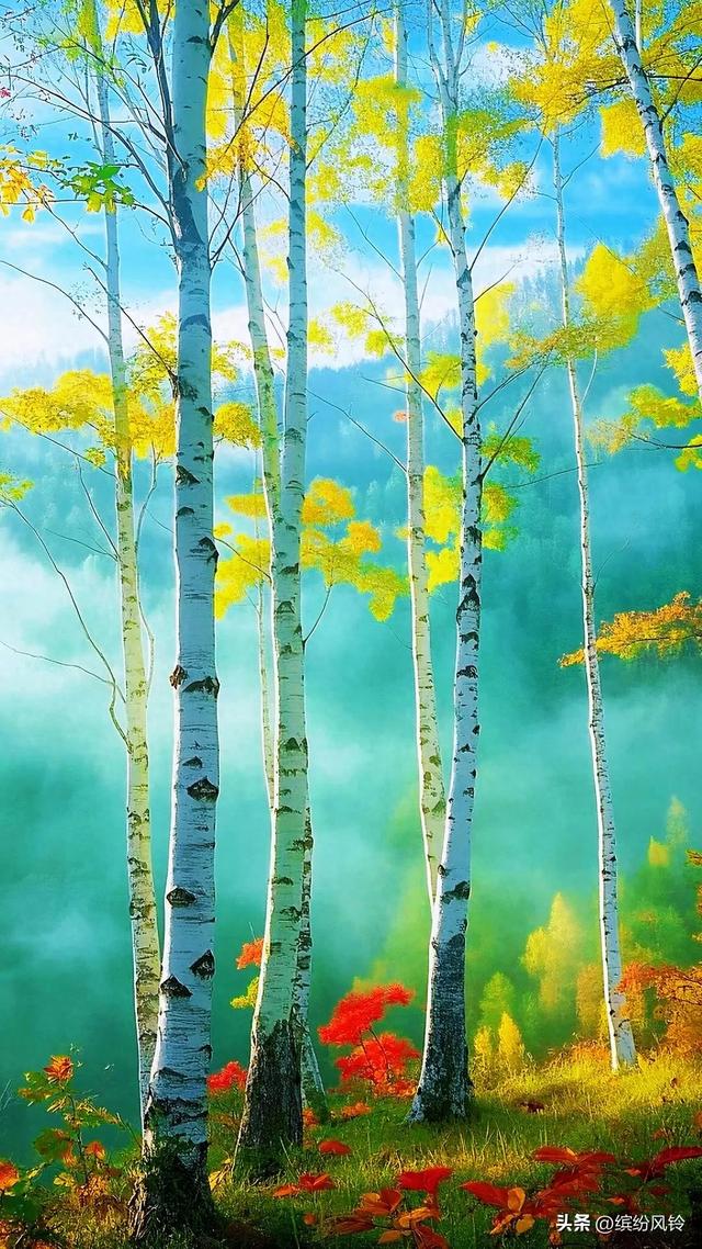 红黄绿交织流淌，在乳白雾气中洇开