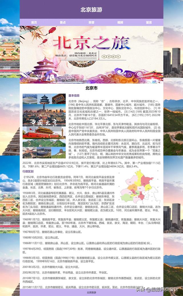 html期末考试网页设计作业分享 北京旅游美食攻略网页制作