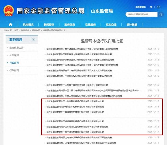 山东6家银行	，获批解散！