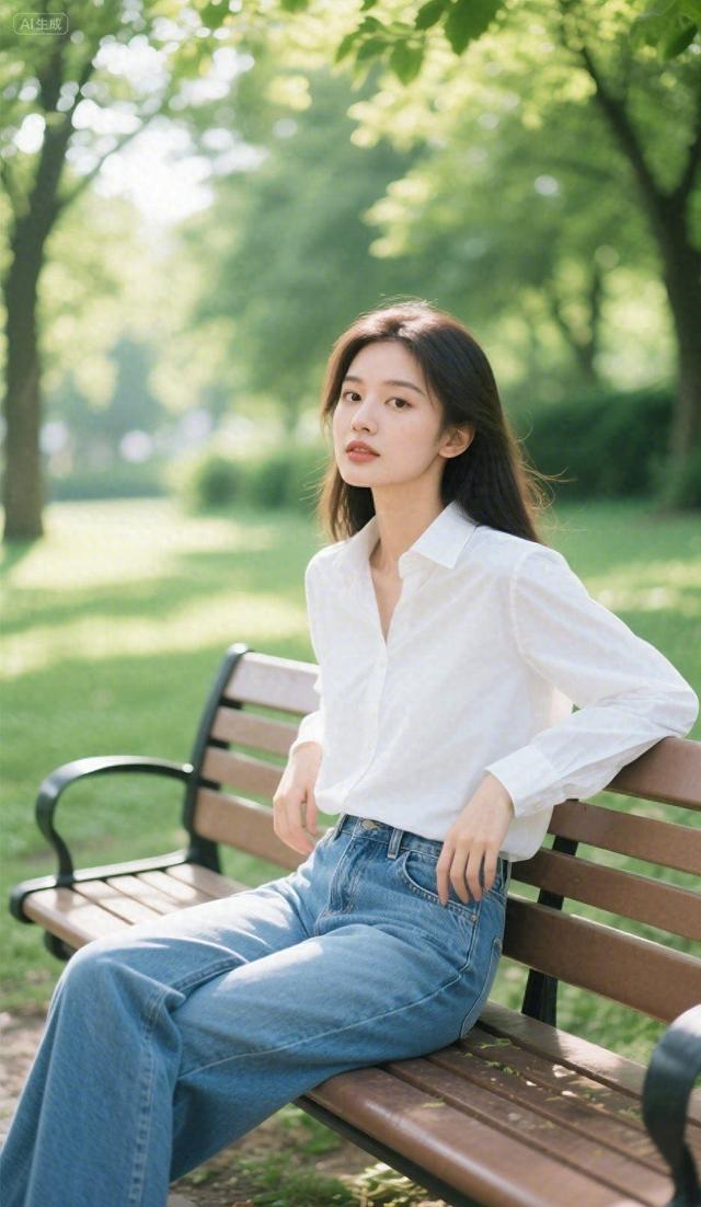 穿牛仔裤的长发女孩