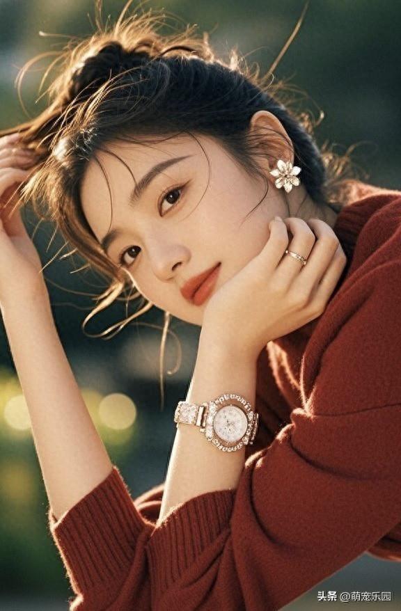 冬日午后红衣女子，花瓣耳饰配暖阳	，这画面值得回味