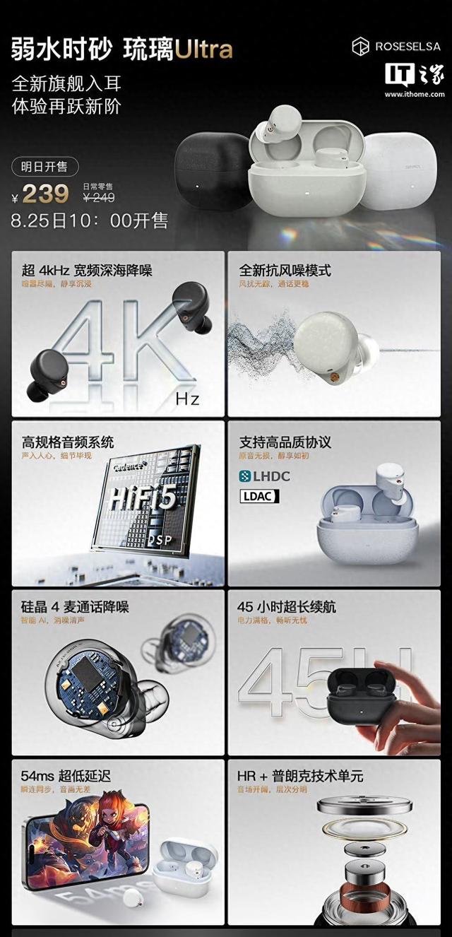 弱水时砂预热琉璃Ultra耳机：4KHz宽频深海降噪，239元