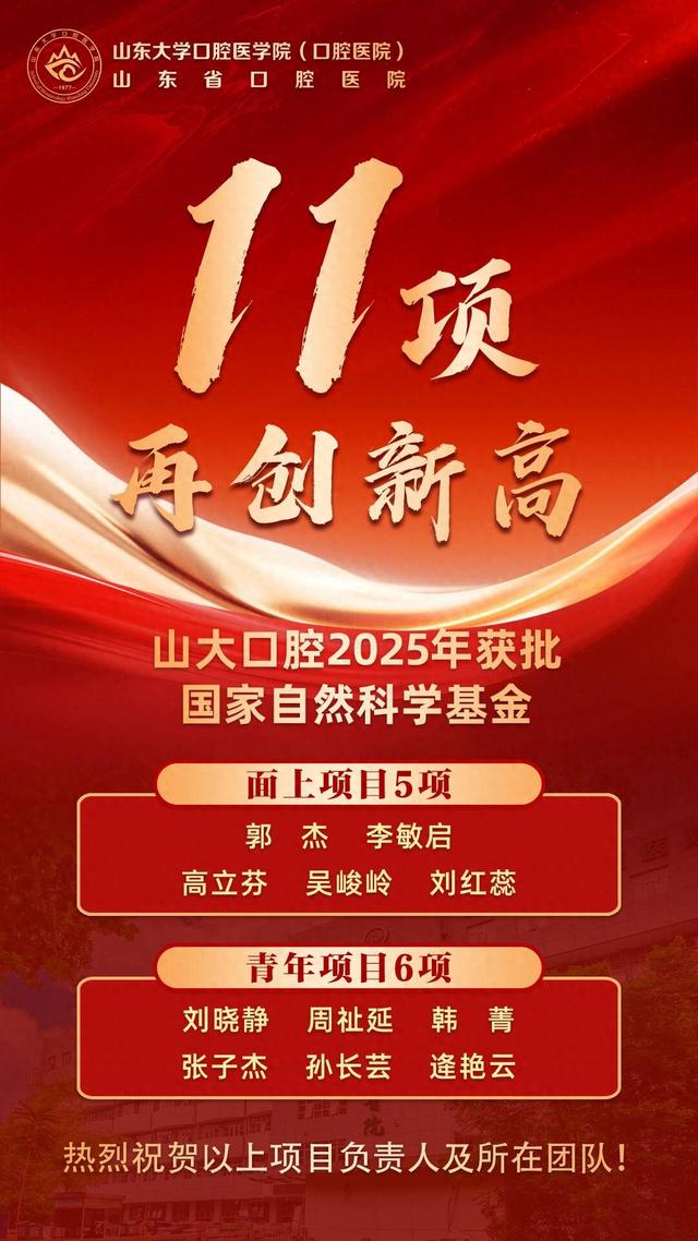 11项！山大口腔2025年国家自然科学基金再创新高