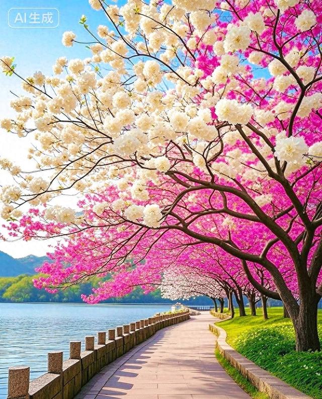 春满湖畔花径，醉在缤纷光影间