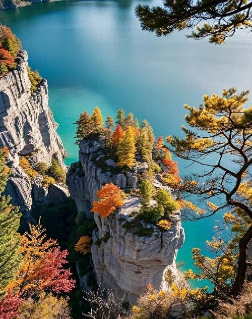 悬崖湖的秋炏：翡翠湖的诗意回响