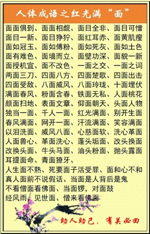 人体部位名称成语之脸、面、耳、鼻