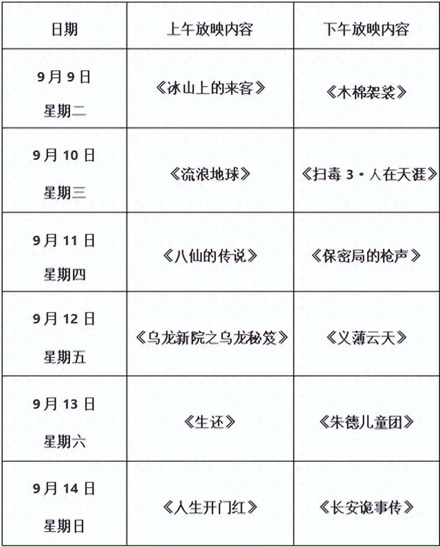 本周免费电影来了！时间、地点公布