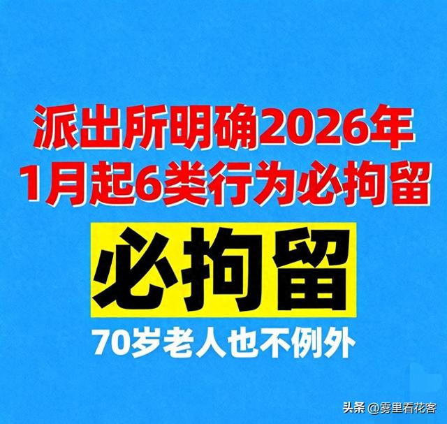 派出所明确！2026年1月起6类行为必拘留，老人也不例外！