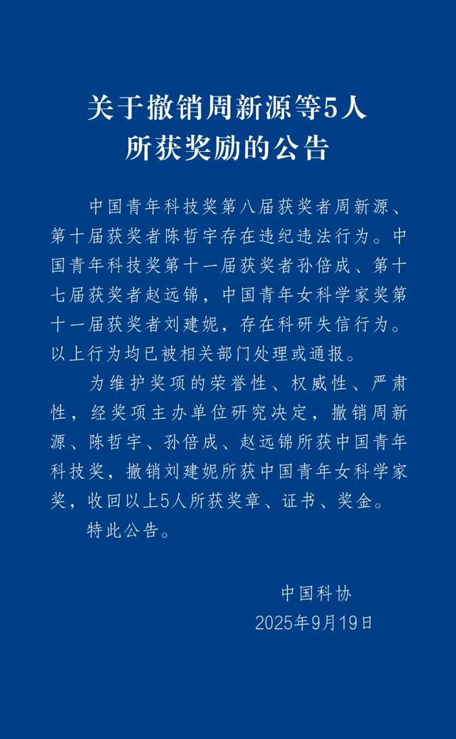 5人奖励被撤销！收回奖章证书奖金
