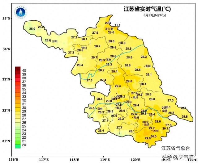 江苏省！本轮高温确定完成，分布如下，今夜至明天8月24号的天气