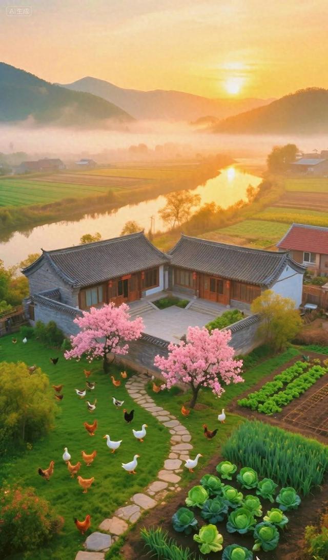 是谁的梦中院子，鸡鸭满园、菜绿花香，远山雾霭超治愈