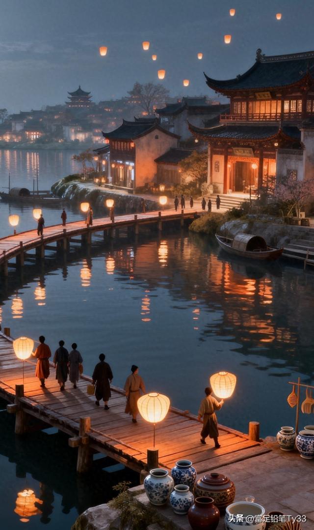 月色如洗，古风小镇灯火阑珊，人间仙境！