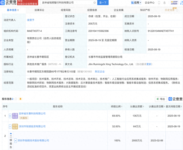 锐明技术等成立智行科技公司，含AI及物联网业务