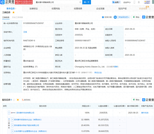 麦格米特等投资成立眼镜公司，含AI相关业务