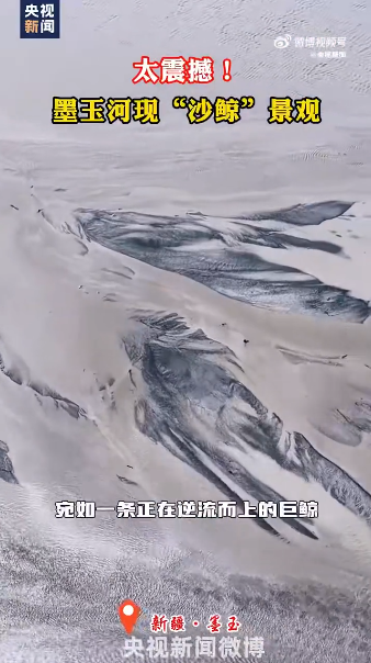 新疆一河水退去现“巨鲸”奇观，长约520米，犹如巨鲸逆流而上