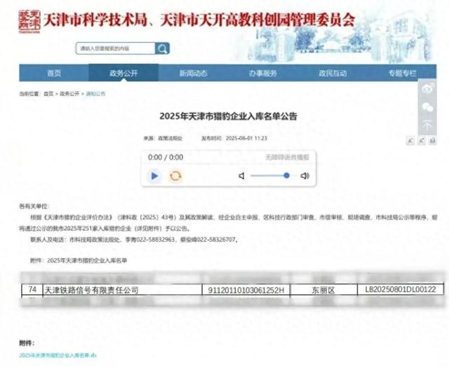 中国通号一家企业入选天津市首批猎豹企业