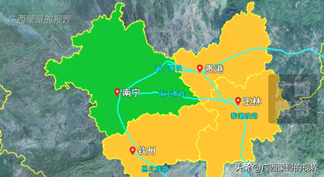 玉林和贵港挨着钦州，但从玉林或贵港坐高铁去钦州，还得经过南宁