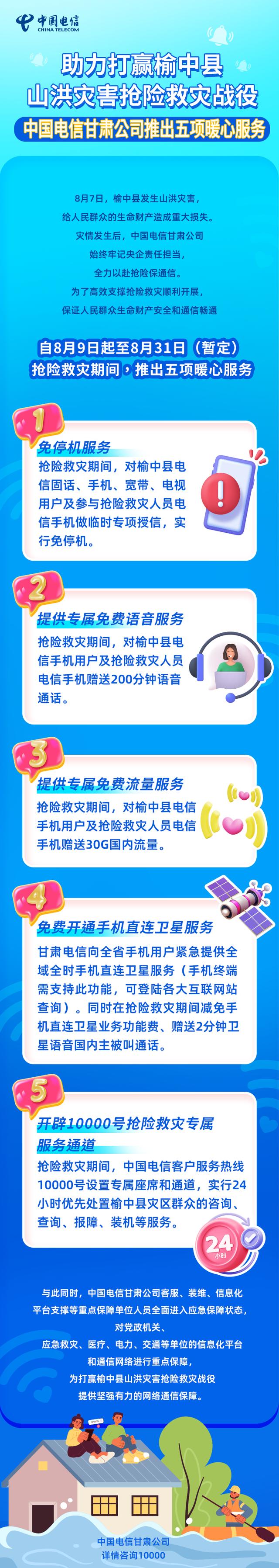 助力榆中抢险救灾，中国电信甘肃公司推出五项暖心服务