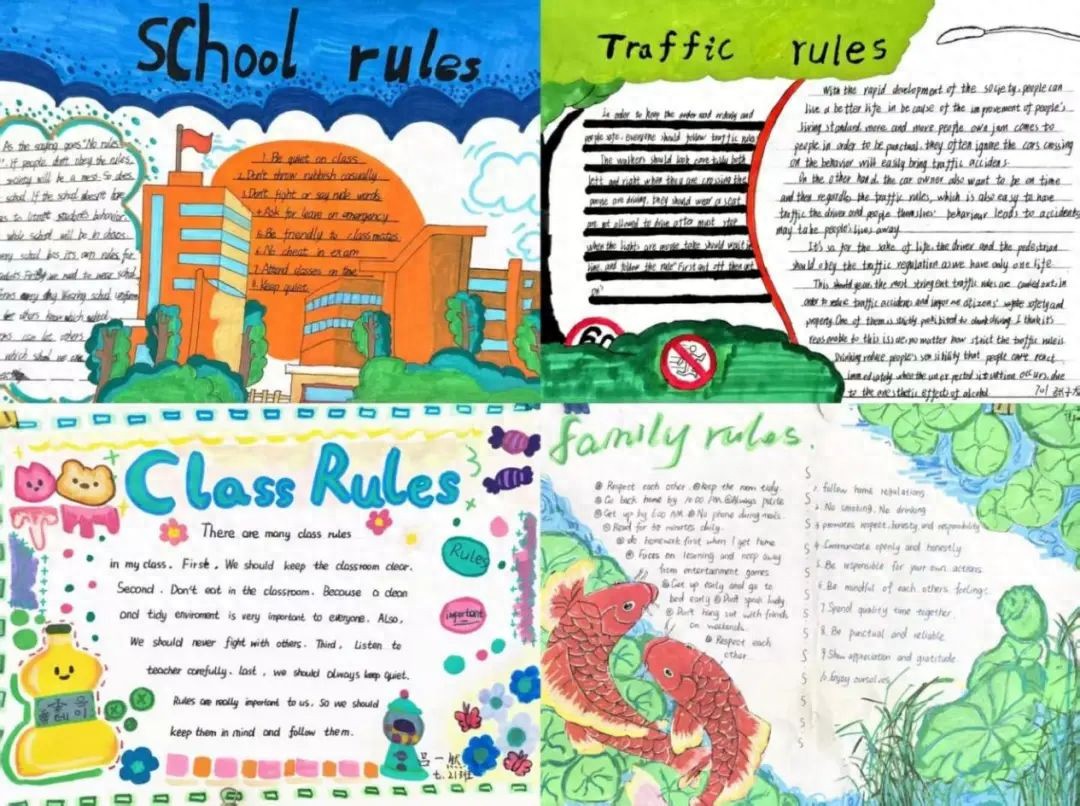 商丘一中七年级学生手绘手抄报,掀起学规则悟文明热潮