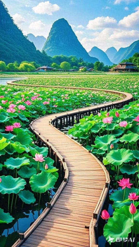 青山碧水间，荷花盛放，来赴一场自然之约