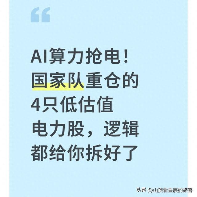AI算力抢电！国家队重仓的4只低估值电力股，逻辑都给你拆好了