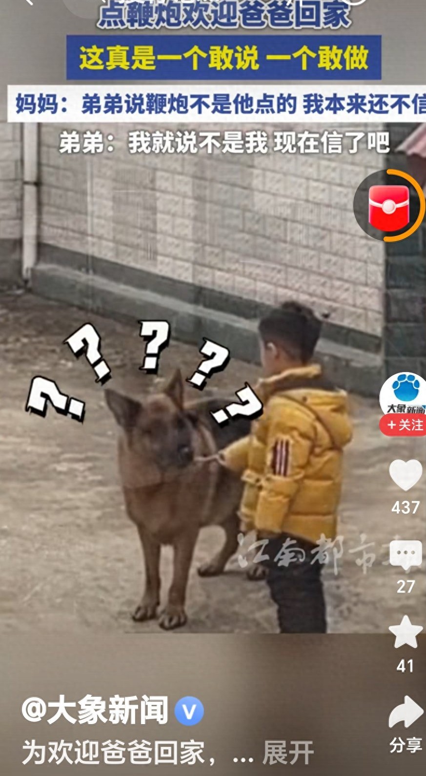 弟弟“神操作”!忽悠狗狗点鞭炮欢迎爸爸回家