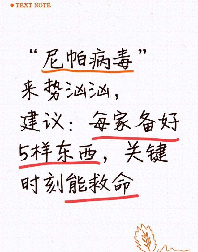 “尼帕病毒	”来势汹汹，建议：每家备好5样东西	，关键时刻能救命