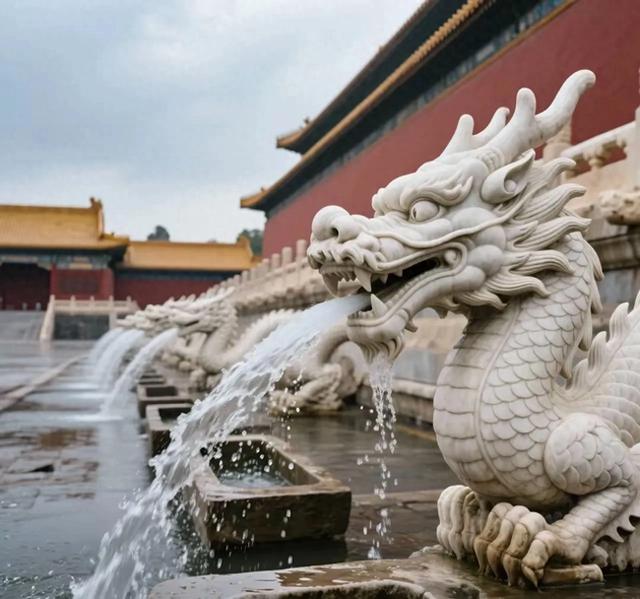北京这场雨让故宫的龙吐水了，六百年前排水系统比现代还顶用