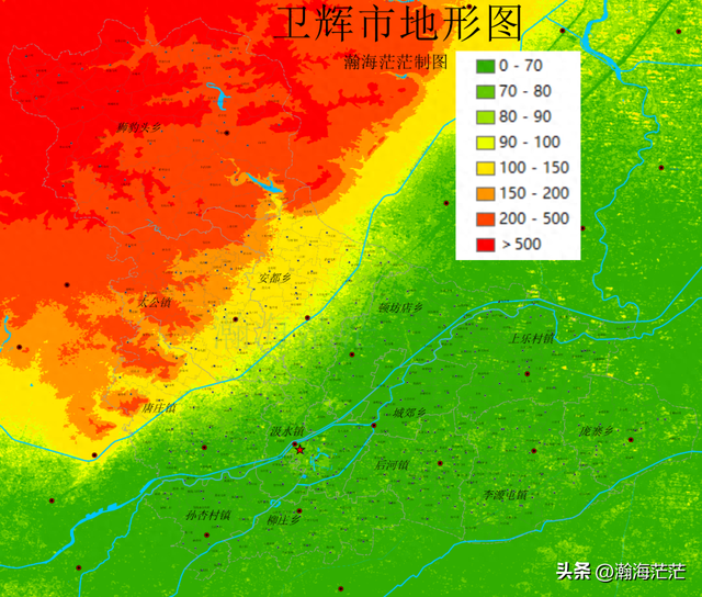 卫辉市地形图、乡镇及人口地图、村庄地图