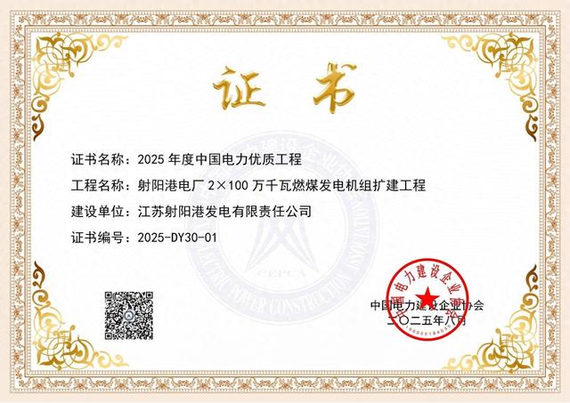 文化国信【创新发展篇】| 江苏省国信集团所属射阳港电厂百万千瓦机组扩建工程入选中国电力优质工程