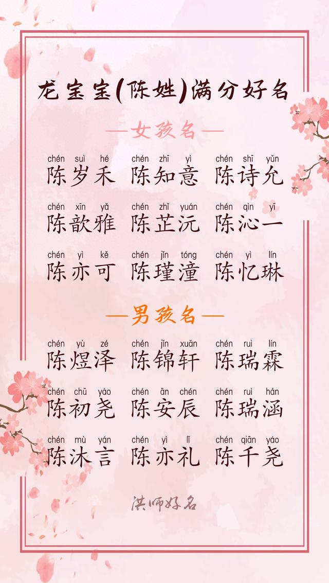 陈姓男孩子取名字大全（陈姓独特新颖的男孩名女孩名）
