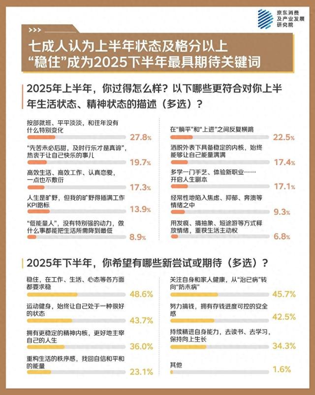京东年中调研：超七成人表示上半年状态及格分以上 “稳住”成为2025下半年核心关键词