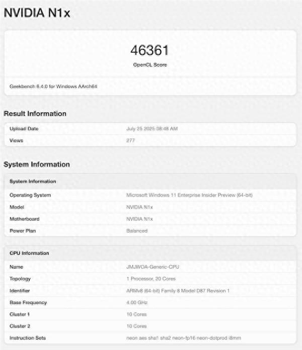 NVIDIA首款N1X笔记本处理器跑分曝光：首款真正挑战x86的ARM SoC