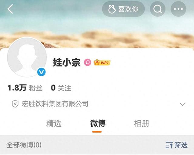 宗馥莉旗下“宏胜系”将继续使用娃哈哈品牌，“娃小宗”账号半个月涨粉1.8万，尚未发布内容