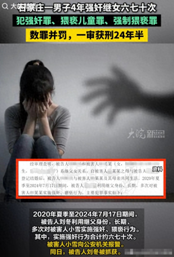 继女被侵害后续：下作过程披露，4年高达六七十次，报警当晚抓获