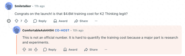 杨植麟回复：Kimi K2训练用的H800！但“只花了460万美元”嘛…