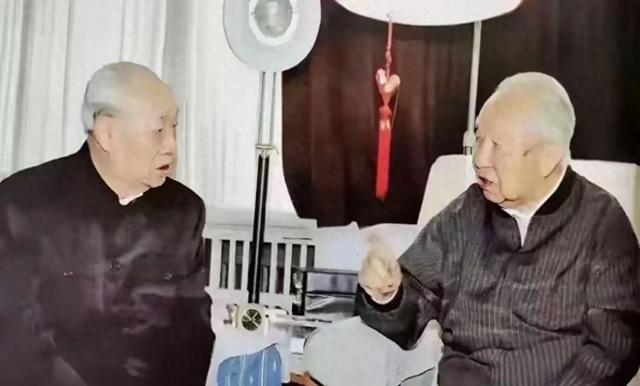 2003年，晚年的汪东兴探望华同志，两位老战友，再次坐在一起畅聊