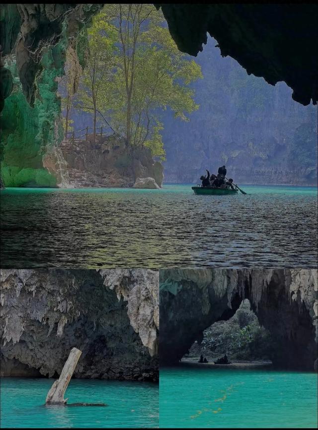 广西山水诗：筏穿三门天光，瀑叩通灵仙门，绿湖夜揉星