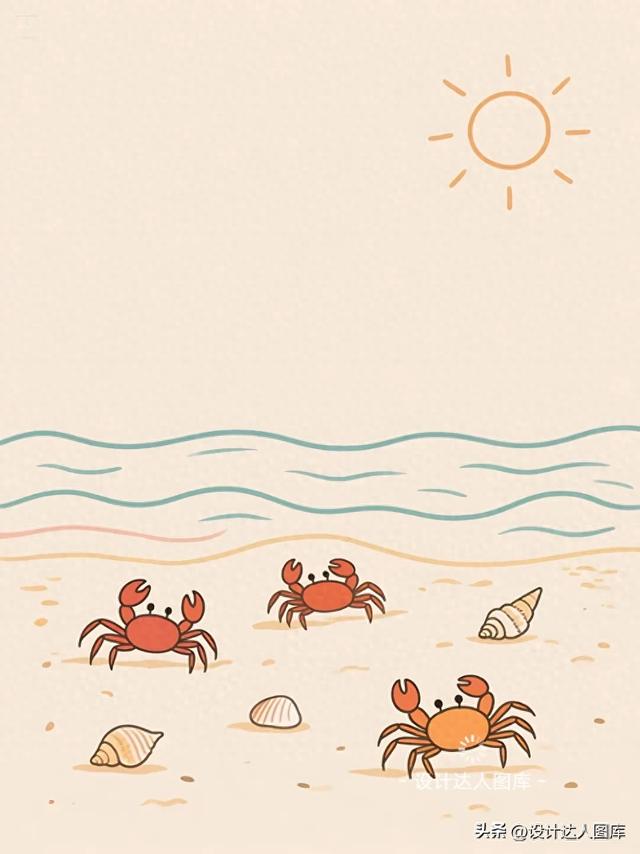 沙滩简笔画（简笔画｜简约插画｜沙滩）