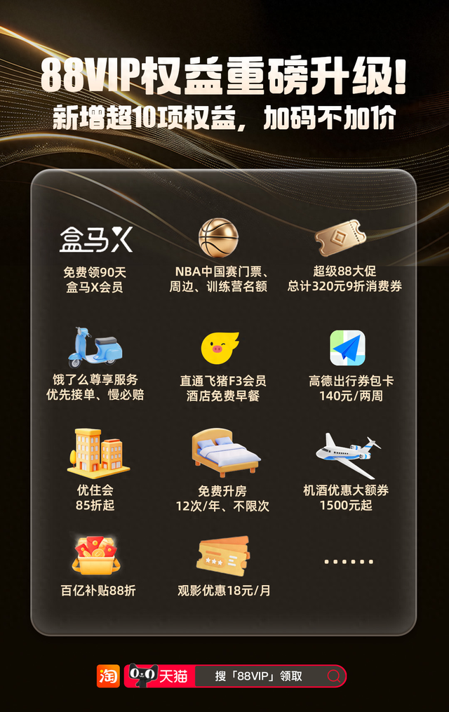 88VIP权益再升级，新增超10项权益