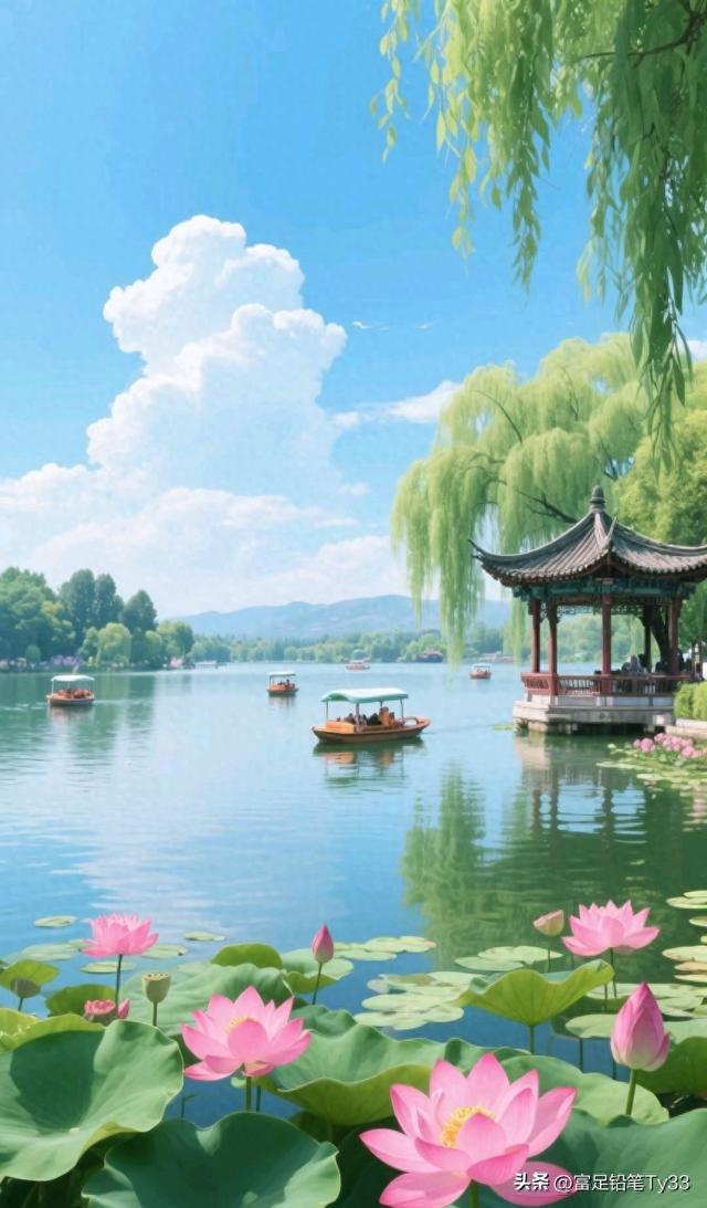 漫步湖畔赏粉荷，邂逅悠然夏日，尽享心旷神怡之美！