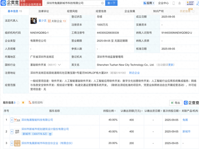 新城市等成立科技公司，含多项AI业务